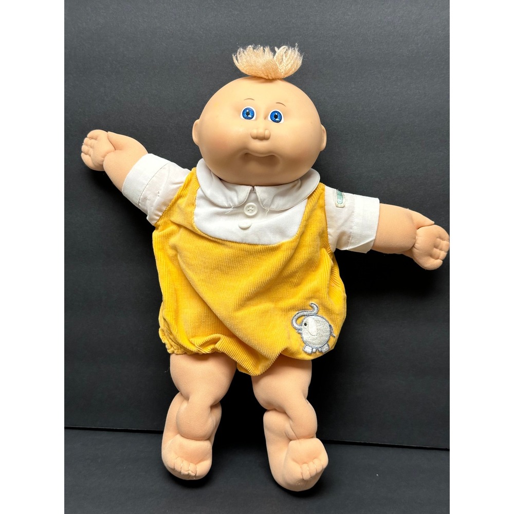 Cabbage Patch Kids Doll Yellow Corduroy Romper Elephant Blue Eyes 1985 Coleco